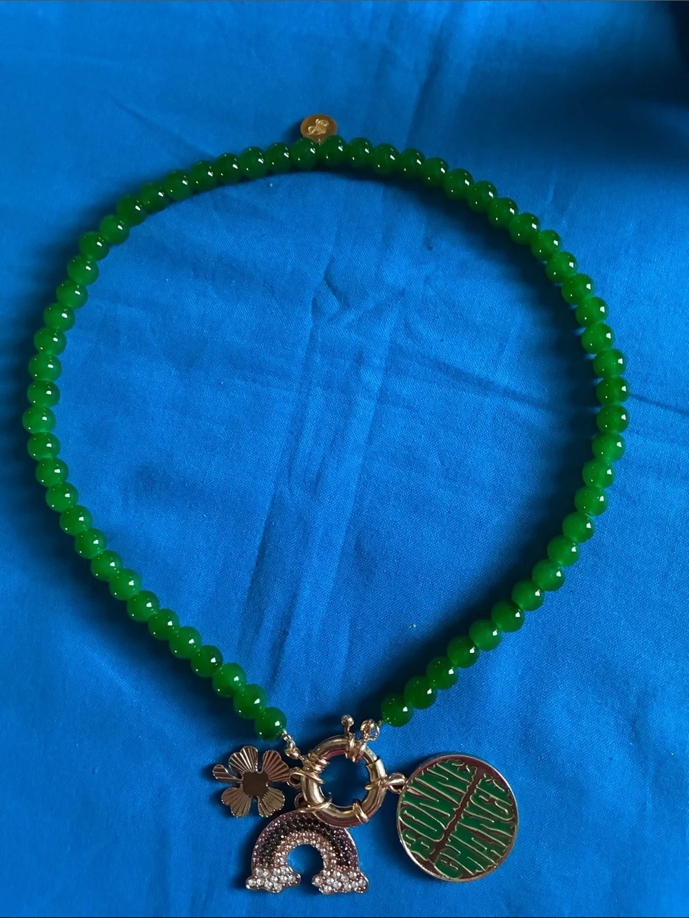 Green Bead Charm Necklace